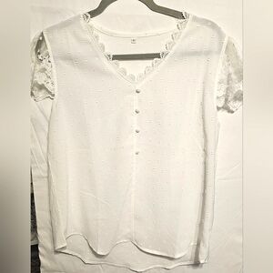 Elegant White Lace Trim Blouse